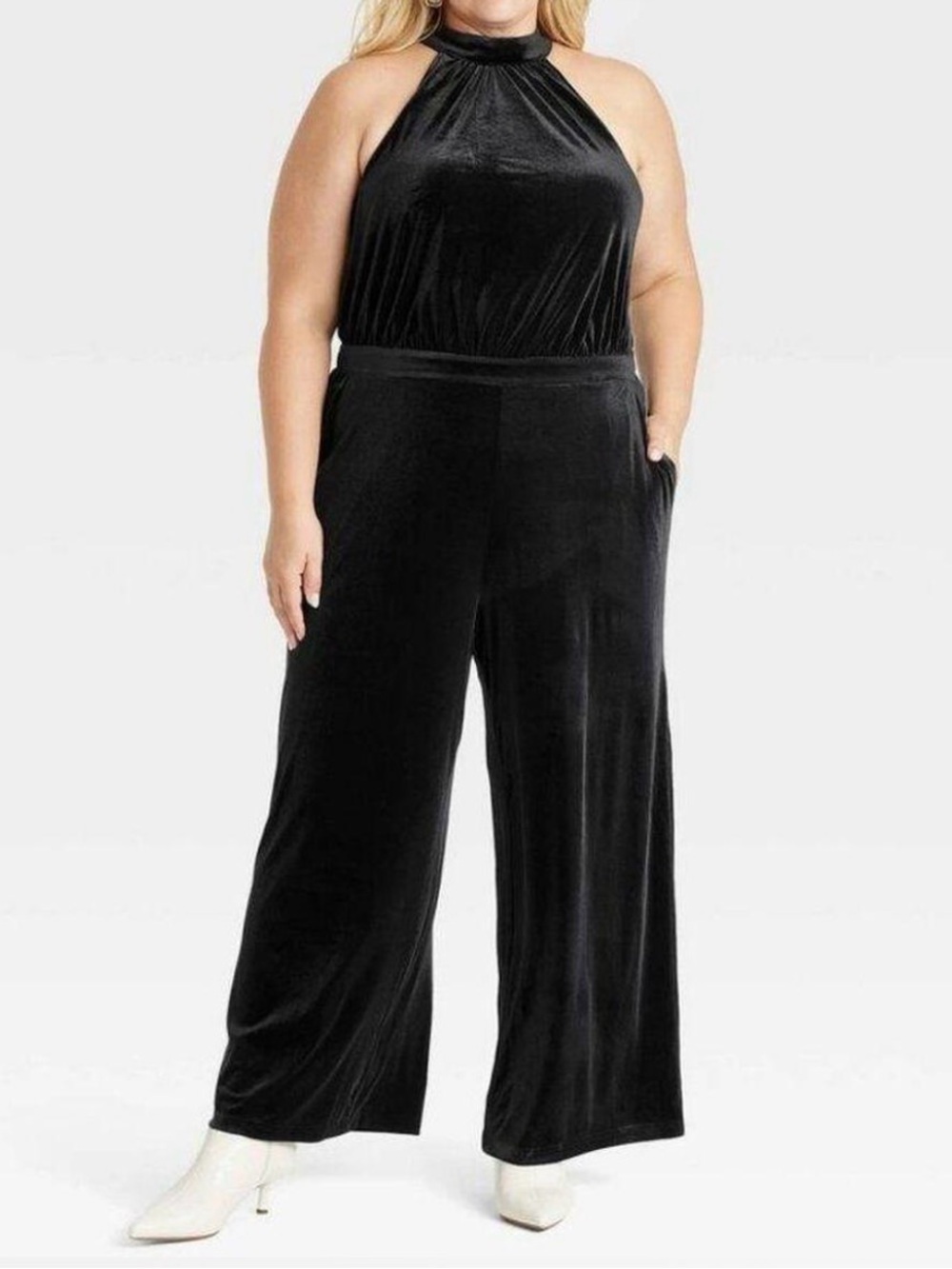 A New Day 4X Black Velvet Halter Jumpsuit